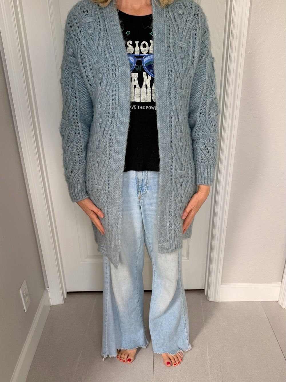 Anthropologie Nuria Blue Cable Knit Longline Open Cardigan Sweater S
